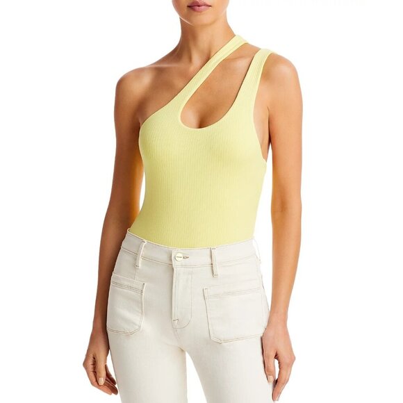 Bardot Pia Asymmetric Ribbed Lemon Yellow Bodysuit Cut Out L US 8 EU 40 - Picture 9 of 9